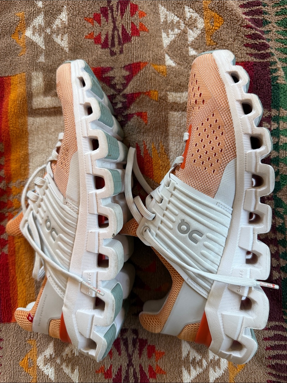 On Running Women's Cloudswift Athletic Shoes in Peach, White & Light Teal